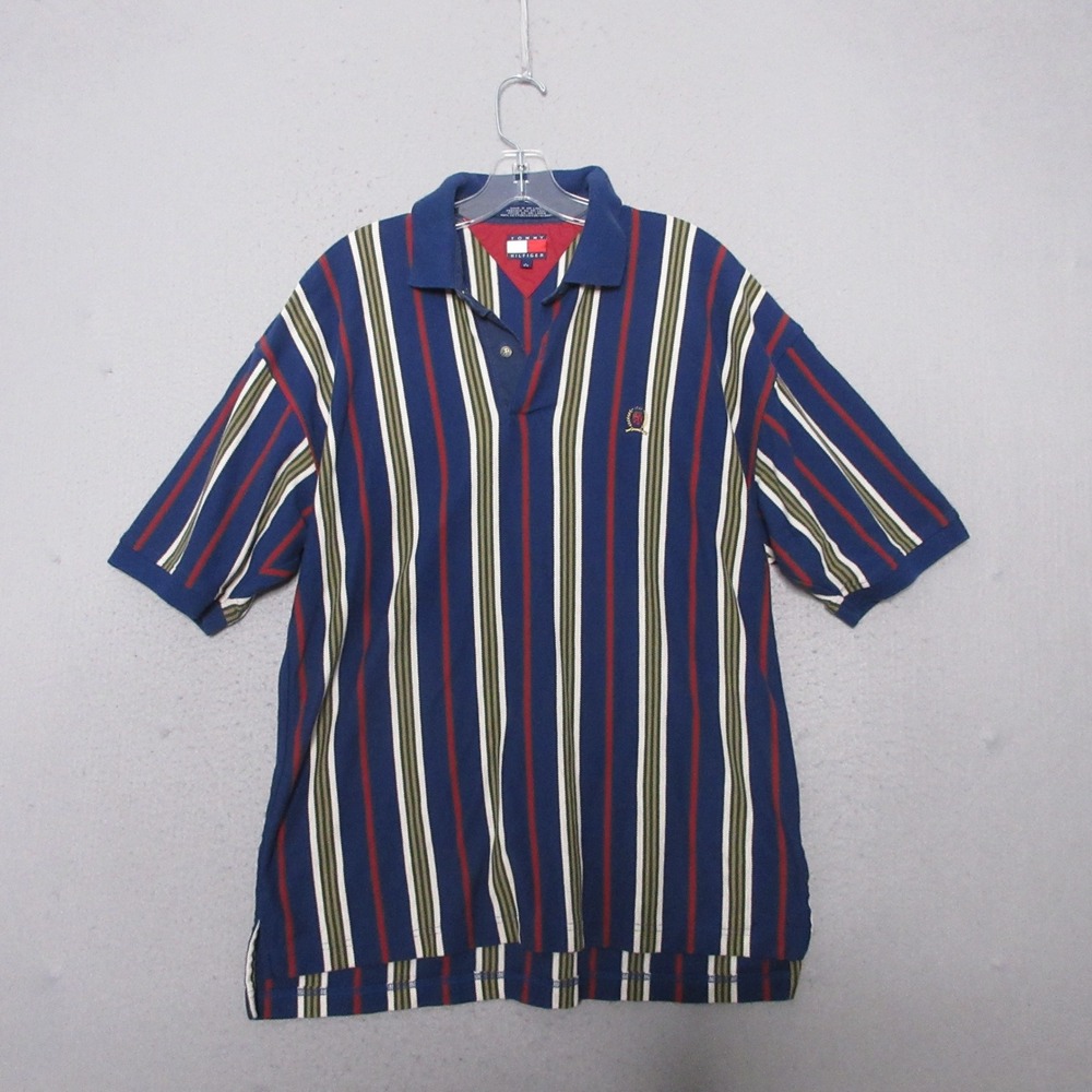Vintage Tommy Hilfiger Polo Shirt 90s Stripe Crest Box Logo Preppy Collegiate
